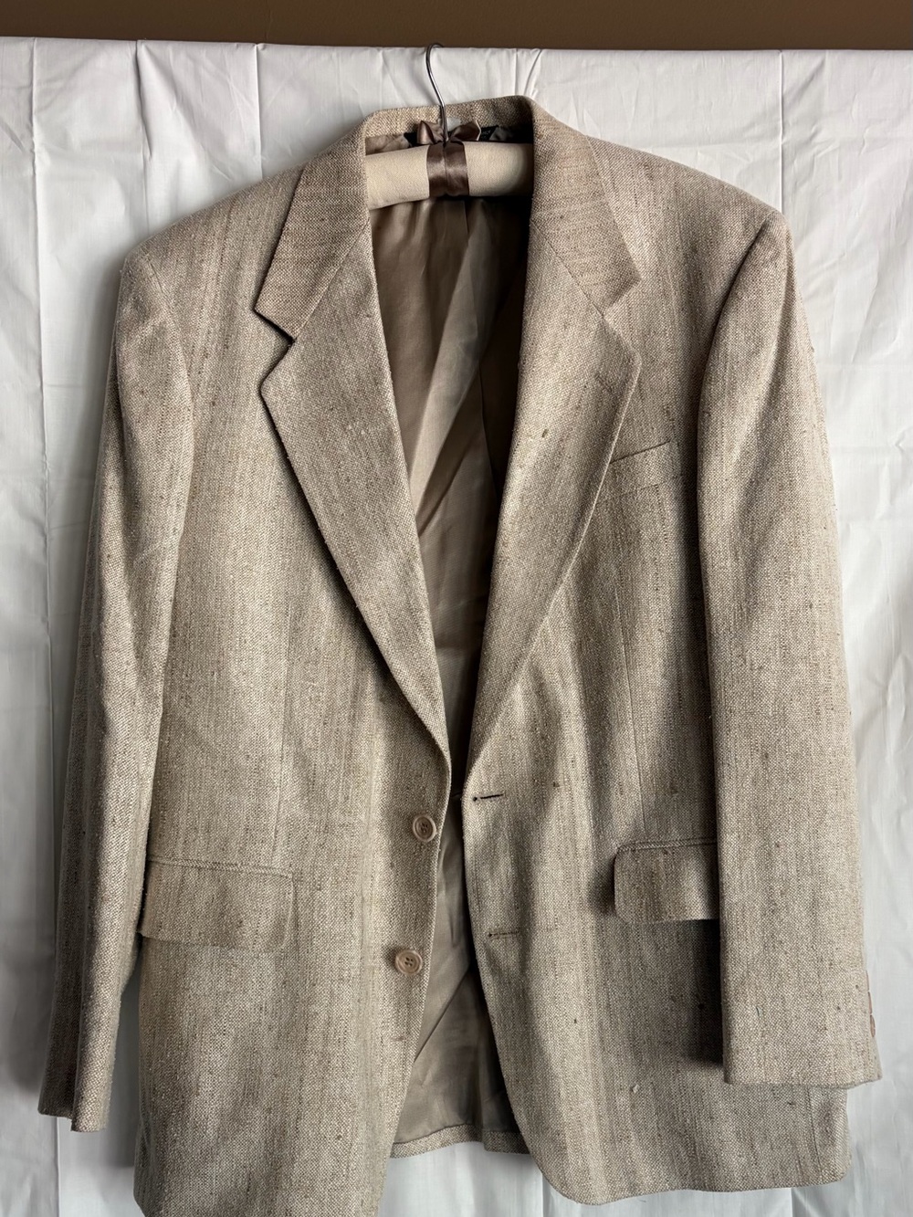 John Alexander 100%silk Taupe Linen-Blend Two-Button Blazer